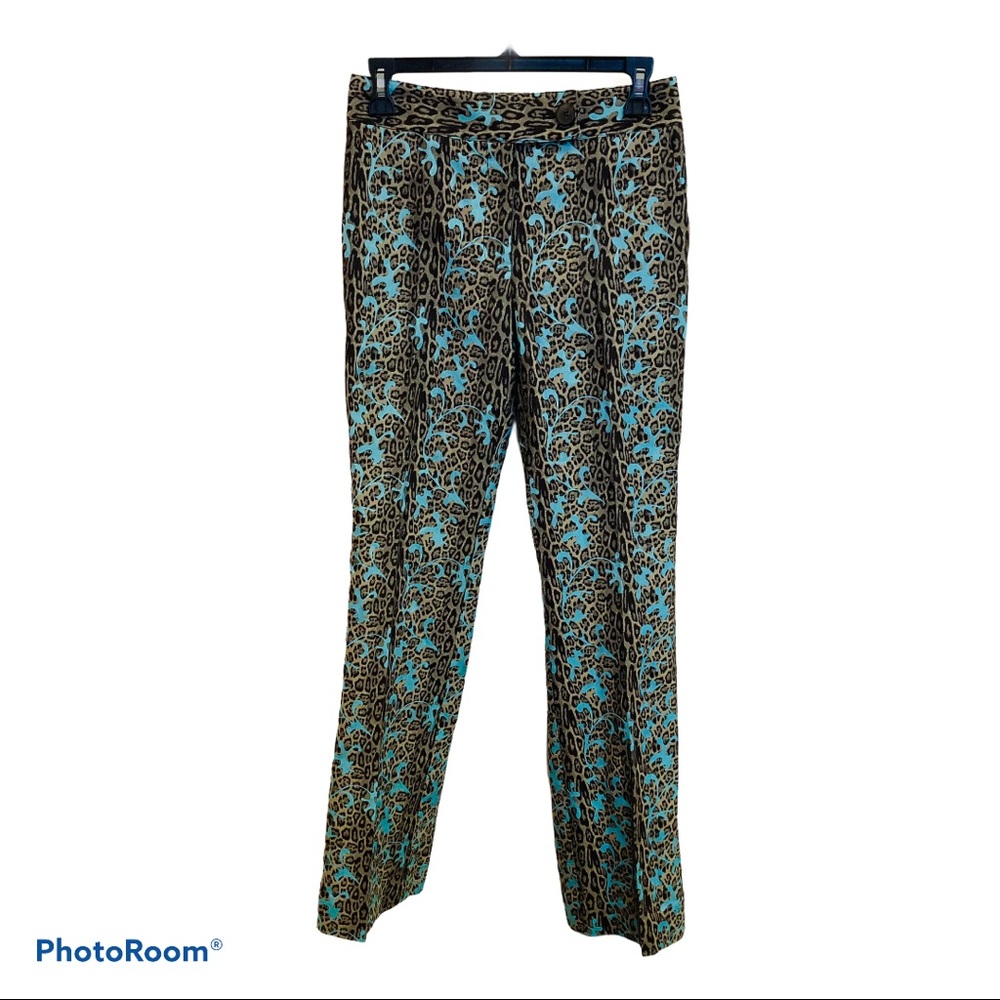 Etcetera Animal Print Pants Bootcut Blue & Black Size 0
